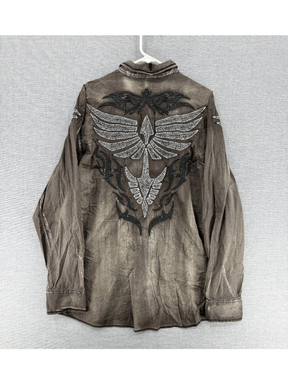 Roar Strength Refined Button Shirt Mens 2XL Distressed Embroidered Y2K Fade